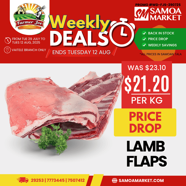 Lamb Flaps (Price Per kg) "PICKUP FROM FARMER JOE SUPERMARKET VAITELE ONLY"