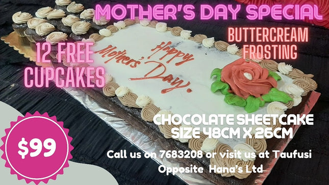MOTHERS DAY SPECIALS 17" Chocolate Cake + 12 Cupcakes - Pickup from Terri's Cakes, Taufusi [24 hours notice required] (Copy)