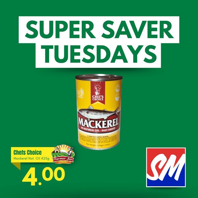 SUPER SAVER TUESDAYS! Chefs Choice Yellow Label Mackerel Natural Oil 425g "PICKUP FROM FARMER JOE SUPERMARKET VAITELE ONLY"