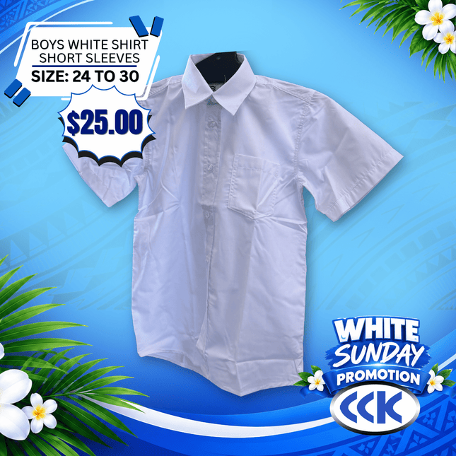 White Shirt Short Sleeves(Size 24 to 30)"PICKUP AT CCK CLOTHING STORE SALEUFI, VAITELE or SALELOLOGA"
