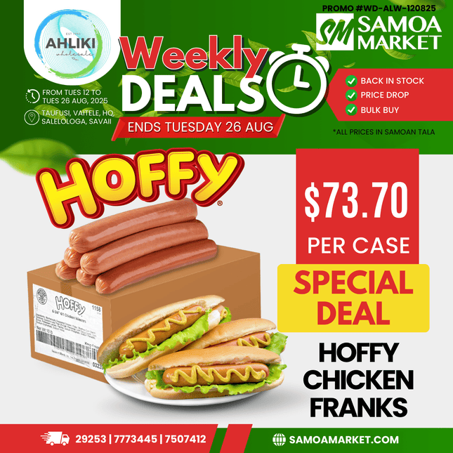 Hoffy Chicken Franks Sausages 10lbs "PICKUP FROM AH LIKI WHOLESALE"