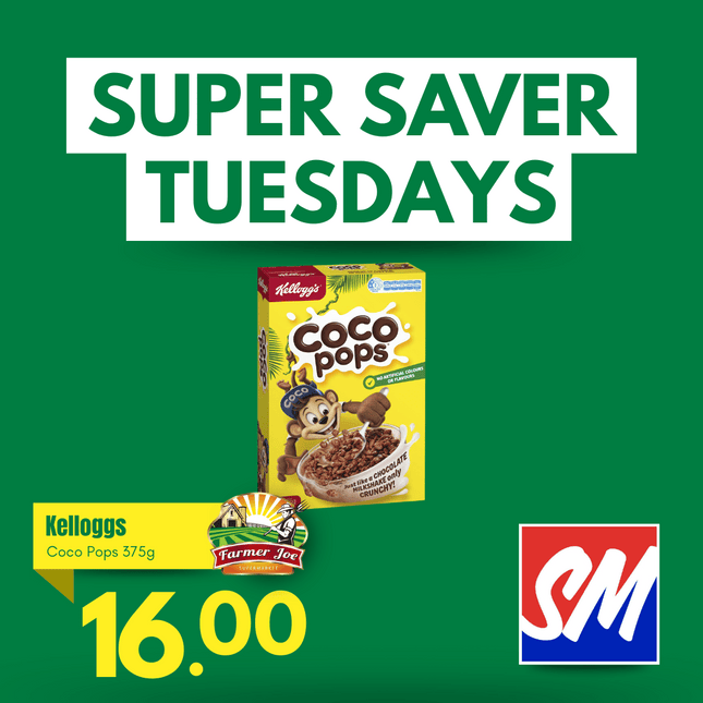 SUPER SAVER TUESDAYS! Kelloggs Coco Pops 375g "PICKUP FROM FARMER JOE SUPERMARKET VAITELE ONLY"