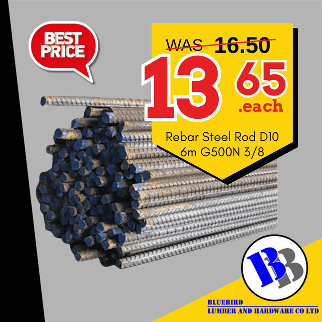 BBL SPECIAL 2026 Rebar Steel Rod D10 6m G500N [3/8] - "PICKUP FROM BLUEBIRD LUMBER & HARDWARE UPOLU ONLY"
