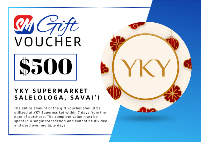 $500 Tala Gift Voucher "PICK UP FROM YKY SUPERMARKET, SALELOLOGA, SAVAI'I" - Samoamarket.com