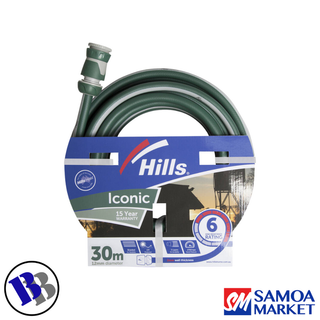 Garden Hose FITTED 1/2"x30m - HILLS "PICKUP FROM BLUEBIRD LUMBER & HARDWARE"