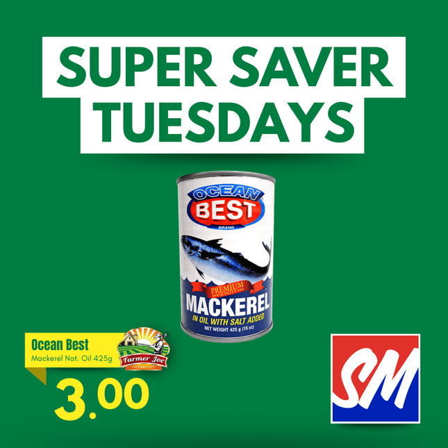 SUPER SAVER TUESDAYS! Ocean Best Mackerel Natural Oil 425g "PICKUP FROM FARMER JOE SUPERMARKET VAITELE ONLY"