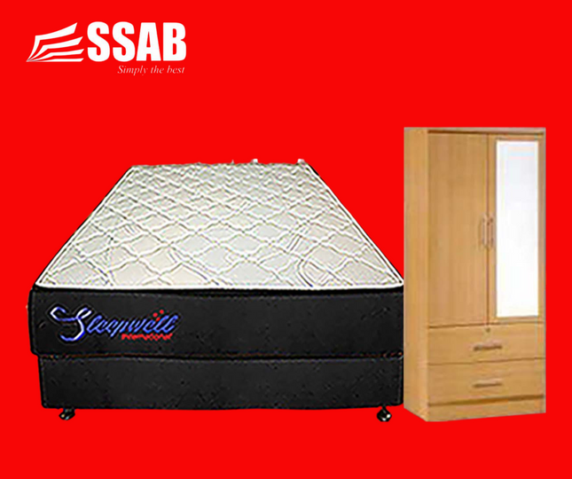 DOUBLE BONNEL BED SET BUDGET DRAWER 2 DOOR 2 DRAWER WARDROBE WITH MIRROR"PICK UP HERE AT SSAB MEGA STORE TOGAFUAFUA" - 1