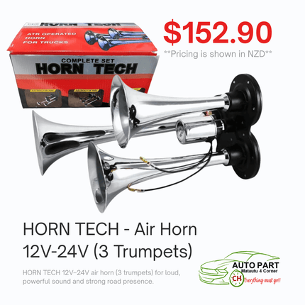 HORN TECH - Air Horn 12V-24V (3 Trumpets) "PICKUP FROM AUTO PARTS, MATAUTU"