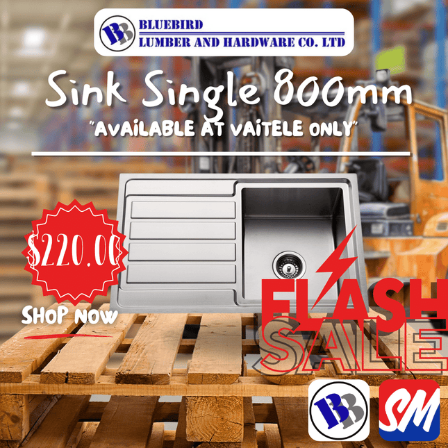 Sink Single Bowl Stainless Steel RH 800x480x185mm 304 BOLOCO  - Substitute if sold out "PICKUP FROM BLUEBIRD LUMBER & HARDWARE VAITELE ONLY"