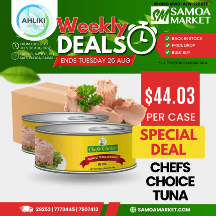 Chefs Choice Tuna In Oil 12PACK x 185g "PICKUP FROM AH LIKI WHOLESALE"