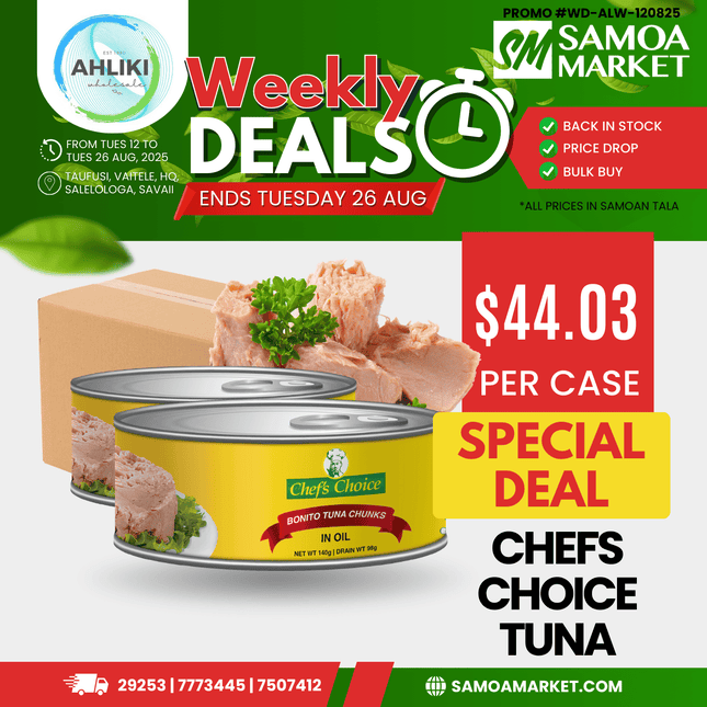 Chefs Choice Tuna In Oil 12PACK x 185g "PICKUP FROM AH LIKI WHOLESALE"