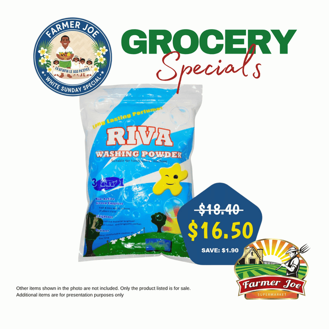 GROCERY SPECIAL! Riva Wash Detergent Powder 3KG "PICKUP FROM FARMER JOE SUPERMARKET VAITELE ONLY"