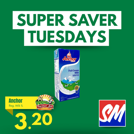 SUPER SAVER TUESDAYS! Anchor Regular Milk 1L "PICKUP FROM FARMER JOE SUPERMARKET VAITELE ONLY"