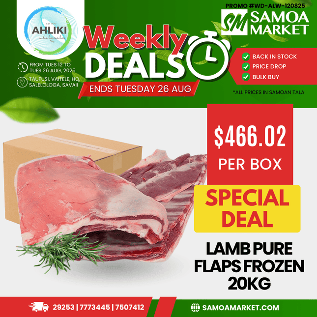Lamb Pure Flap Frozen Pusa Mamoe 20kg "PICKUP FROM AH LIKI WHOLESALE ONLY"