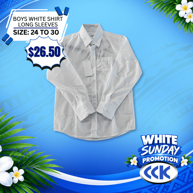 White Shirt Long Sleeves(Size 24 to 30)"PICKUP AT CCK CLOTHING STORE SALEUFI, VAITELE or SALELOLOGA"