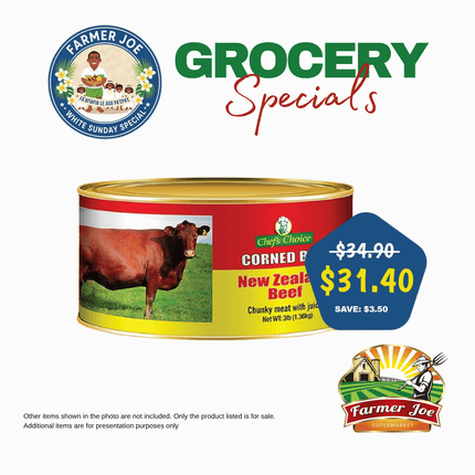 GROCERY SPECIAL! Chefs Choice Corned Beef 1.36KG (3lbs) "PICKUP FROM FARMER JOE SUPERMARKET VAITELE ONLY"