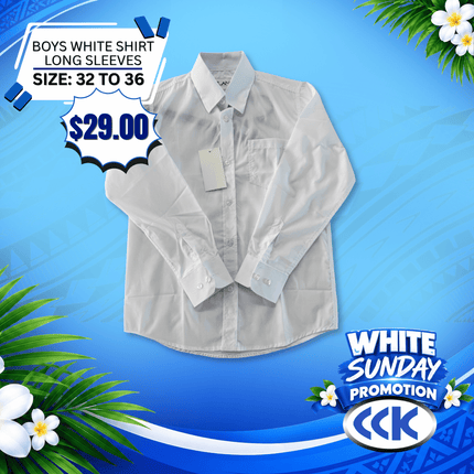 White Shirt Long Sleeves(Size 32 to 36)"PICKUP AT CCK CLOTHING STORE SALEUFI, VAITELE or SALELOLOGA"