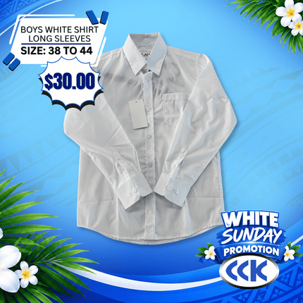 White Shirt Long Sleeves(Size 38 to 44)"PICKUP AT CCK CLOTHING STORE SALEUFI, VAITELE or SALELOLOGA"