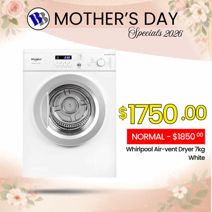 (MOTHERS DAY SPECIAL) Whirlpool Air-vent Dryer 7kg White  - "PICKUP FROM BLUEBIRD LUMBER & HARDWARE VAITELE ONLY"