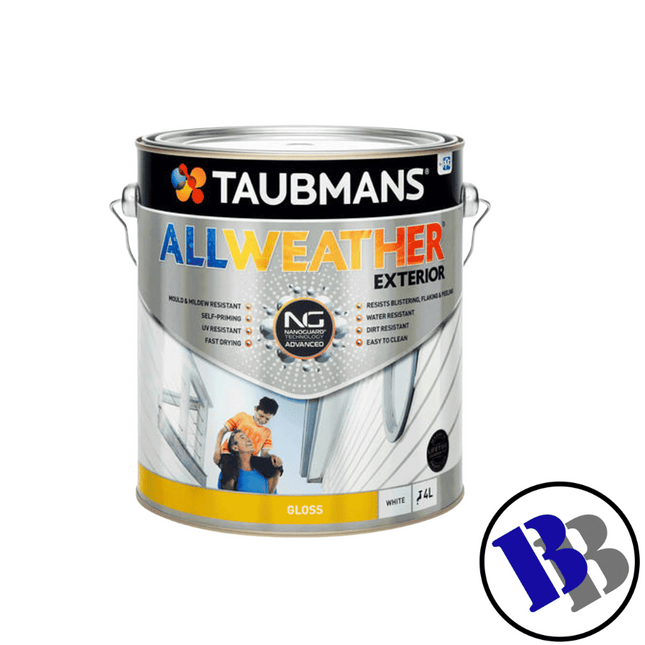 Taubmans All Weather Gloss White Base 4L - Substitute if sold out "PICKUP FROM BLUEBIRD LUMBER & HARDWARE"