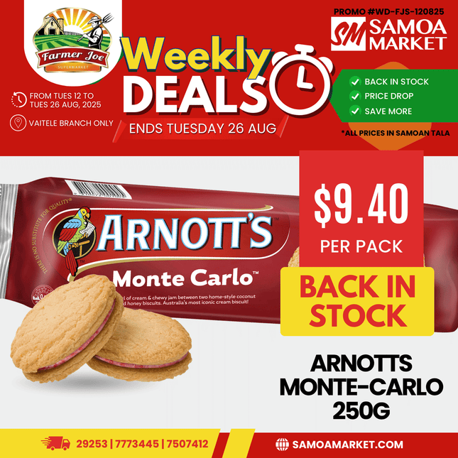 Arnotts Monte-Carlo 250g "PICKUP FROM FARMER JOE SUPERMARKET UPOLU ONLY"