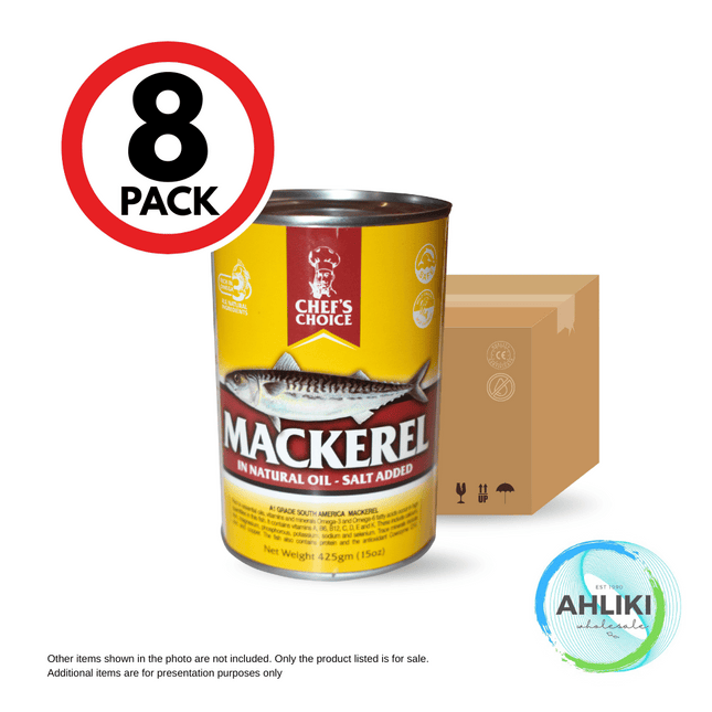 Chefs Choice Mackerel Natural Oil 8PACK x 425g (Yellow Label Premium Mackerel) [SOLD OUT] "PICKUP FROM AH LIKI WHOLESALE"