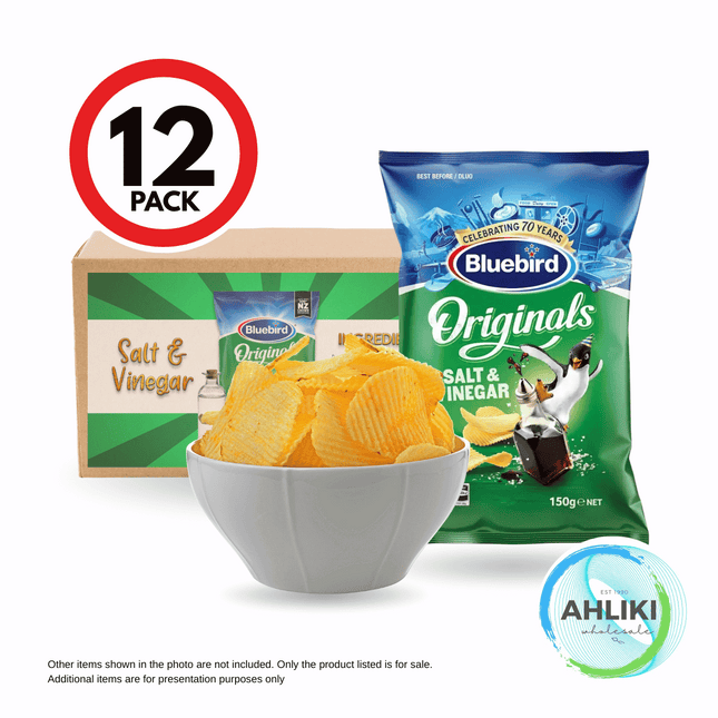 Bluebird Potato Chips Salt & Vinegar 12PACK x 150g [NOT AVAIL VAITELE] "PICKUP FROM AH LIKI WHOLESALE"