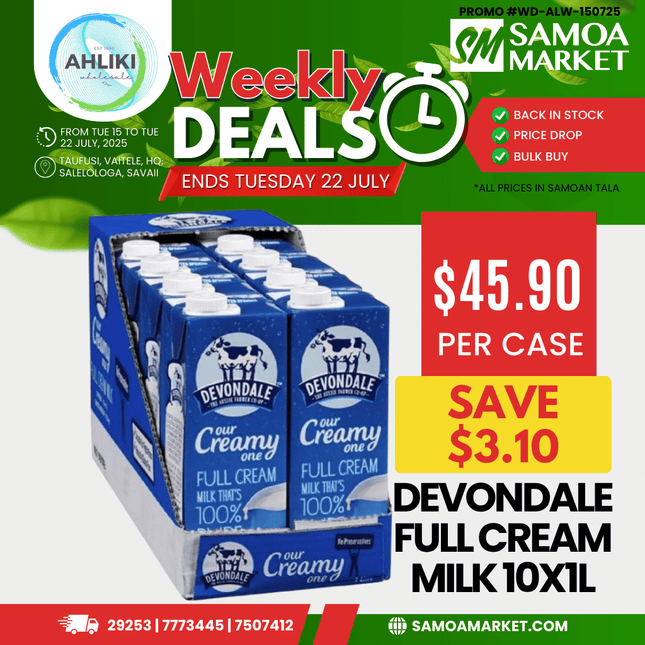 Devondale Full Cream UHT Milk 10PACK x 1L "PICKUP FROM AH LIKI WHOLESALE"