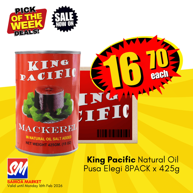 King Pacific Natural Oil Pusa Elegi 8PACK x 425g "PICKUP FROM AH LIKI WHOLESALE"