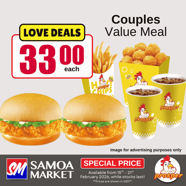 LOVE DEAL! Couples Value Meal "PICKUP FROM PROSPER SAVAII, SALELOLOGA"