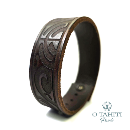 BRACELET DARK BROWN LEATHER WRAP WITH TAHITIAN PATTERNS