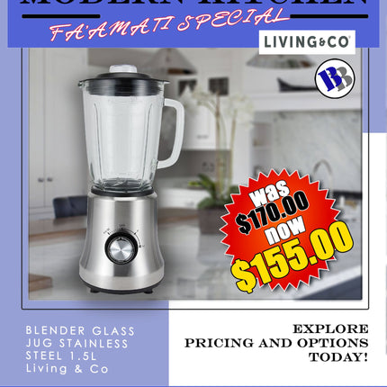 FAAMATI SPECIAL - Blender Glass Jug Stainless Steel 1.5L "PICKUP FROM BLUEBIRD LUMBER & HARDWARE"