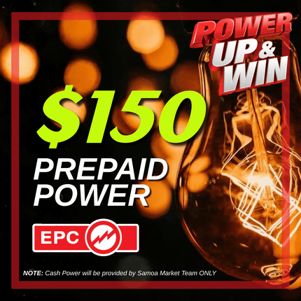 Prepaid Power Voucher - $150 Tala - Must provide Meter Number + Reg. Name to avoid delays (Supplied by Samoamarket.com, Mon-Fri 8am-4.30pm, Sat 8am-12pm (Closed Sundays & Public Holidays)