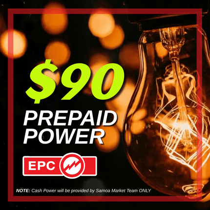 Prepaid Power Voucher - $90 Tala - Must provide Meter Number + Reg. Name to avoid delays (Supplied by Samoamarket.com, Mon-Fri 8am-4.30pm, Sat 8am-12pm (Closed Sundays & Public Holidays)