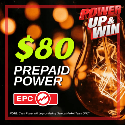 Prepaid Power Voucher - $80 Tala - Must provide Meter Number + Reg. Name to avoid delays (Supplied by Samoamarket.com, Mon-Fri 8am-4.30pm, Sat 8am-12pm (Closed Sundays & Public Holidays)