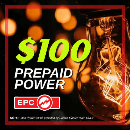 Prepaid Power Voucher - $100 Tala - Must provide Meter Number + Reg. Name to avoid delays (Supplied by Samoamarket.com, Mon-Fri 8am-4.30pm, Sat 8am-12pm (Closed Sundays & Public Holidays)