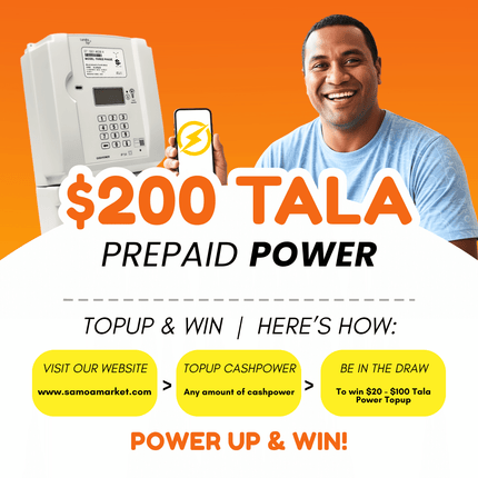 Prepaid Power Voucher - $200 Tala - Must provide Meter Number + Reg. Name to avoid delays (Supplied by Samoamarket.com, Mon-Fri 8am-4.30pm, Sat 8am-12pm (Closed Sundays & Public Holidays)
