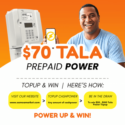 Prepaid Power Voucher - $70 Tala - Must provide Meter Number + Reg. Name to avoid delays (Supplied by Samoamarket.com, Mon-Fri 8am-4.30pm, Sat 8am-12pm (Closed Sundays & Public Holidays)