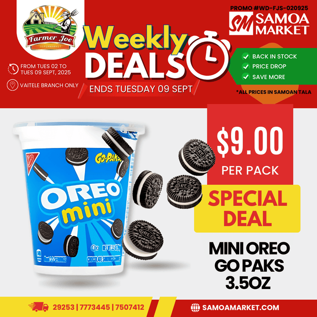 MINI Oreo Go Paks 3.5oz "PICKUP FROM FARMER JOE SUPERMARKET VAITELE ONLY"