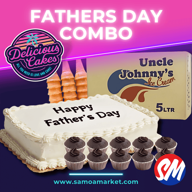 Father's Day Combo - 1 x Half Sheet Cake with Writing, 1 x Tray of Cupcakes (10pcs), 1 x 5L Ice cream, 1 x Packet of Cones "PICK UP FROM DELICIOUS CAKES, LEPEA"
