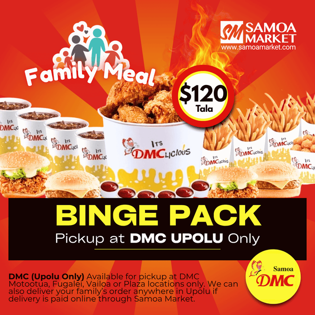 Binge Pack Meal "PICKUP FROM DMC UPOLU VAITELE, VAILOA, FUGALEI, PLAZA AND MOTOOTUA"