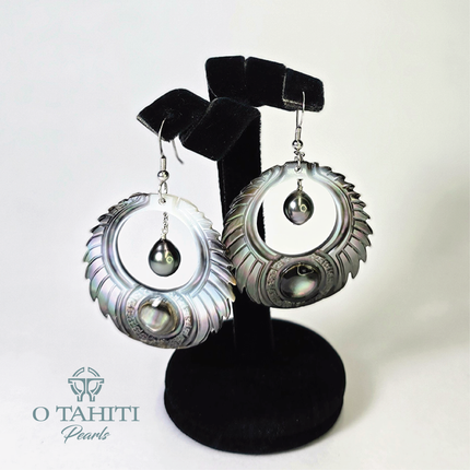 MOTHER OF PEARL LARGE DANGLING EARRINGS WITH PEARLS