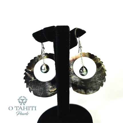 MOTHER OF PEARL LARGE DANGLING EARRINGS WITH PEARLS