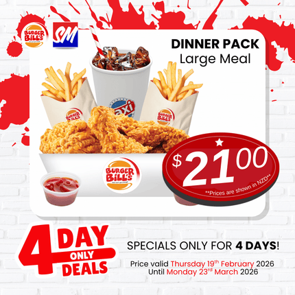 Dinner Pack Large "PICKUP FROM BURGER BILLS VAITELE ONLY"