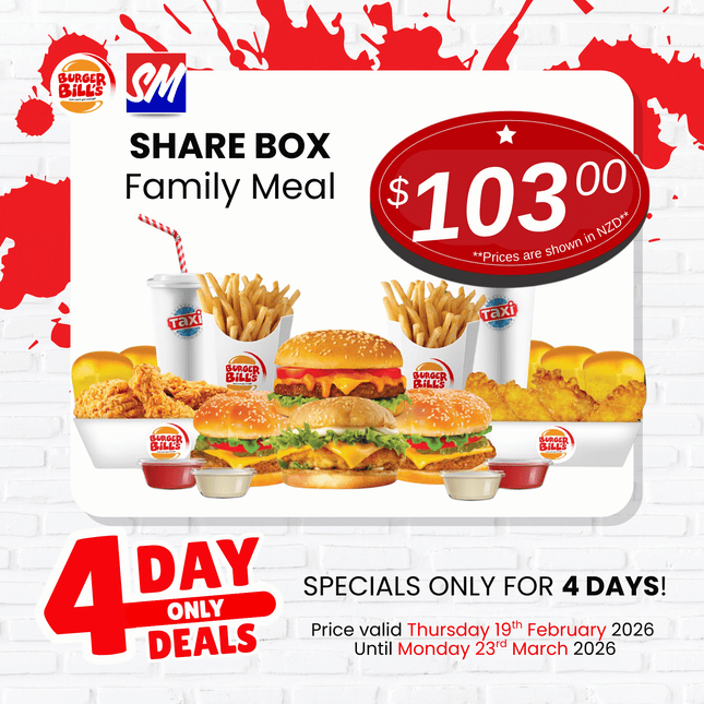 4 DAY ONLY DEAL! Family Share Box "PICKUP FROM BURGER BILLS VAITELE ONLY"