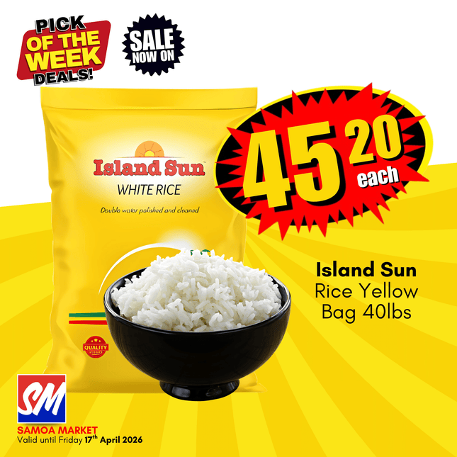Island Sun Rice 40lb Yellow Bag "PICKUP FROM AH LIKI WHOLESALE"
