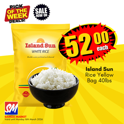 Island Sun Rice 40lb Yellow Bag "PICKUP FROM AH LIKI WHOLESALE"