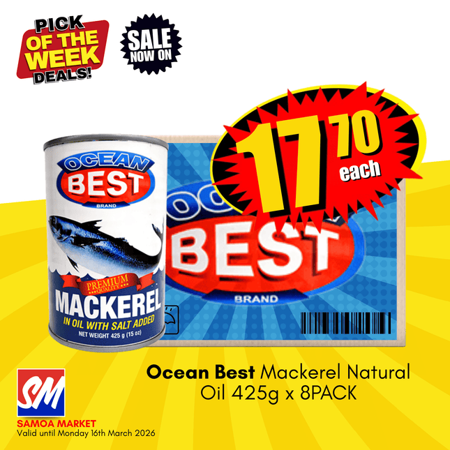 Ocean Best Mackerel Natural Oil 425g x 8PACK "PICKUP FROM AH LIKI WHOLESALE"