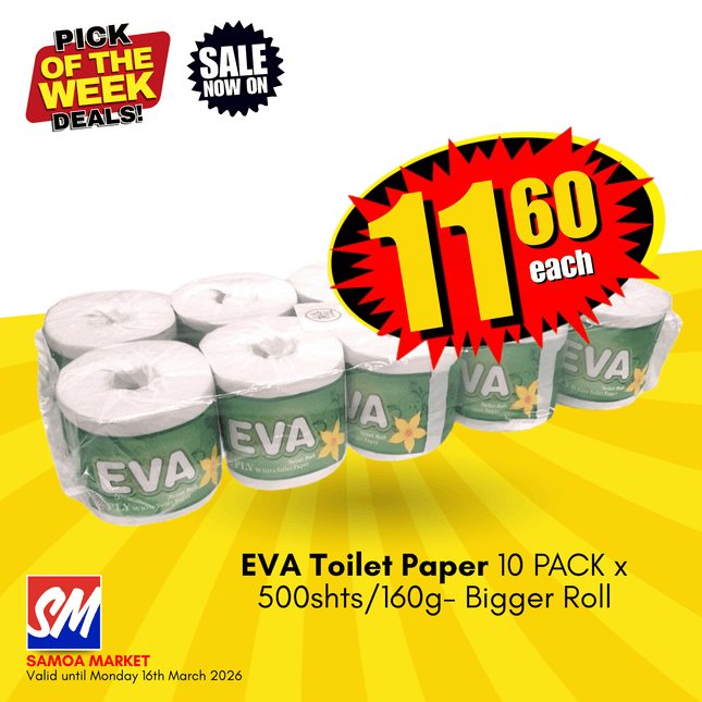 EVA Toilet Paper 10 PACK x 500shts/160g- Bigger Roll "PICKUP FROM AH LIKI WHOLESALE"