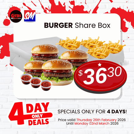 4 DAY ONLY DEAL! Burger Share Box "PICK UP FROM TBS, SALEUFI"